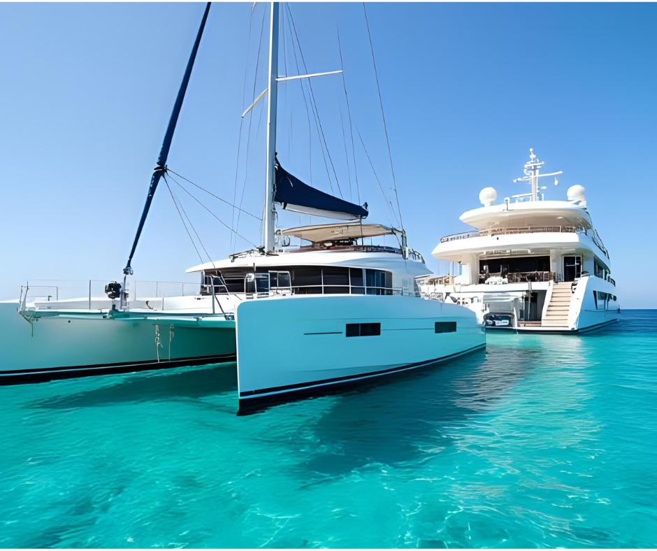 Yacht and Catamaran in blue sea water